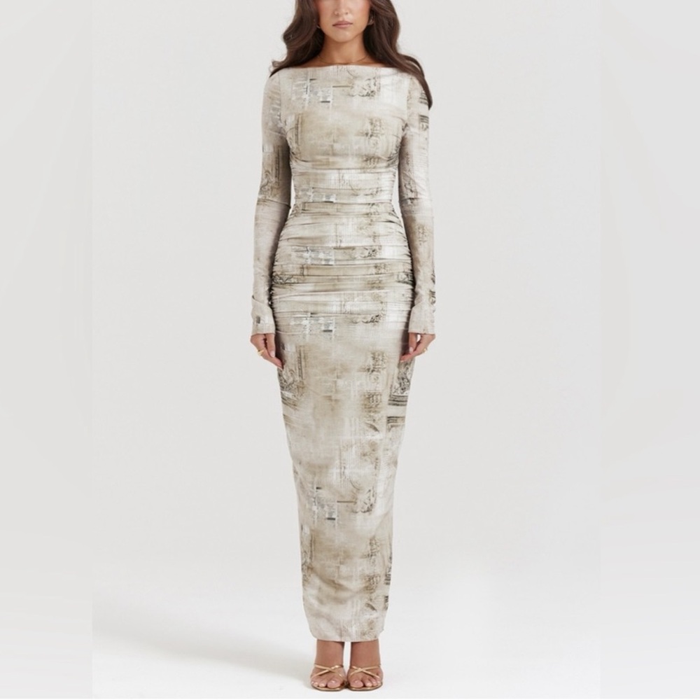 House of CB Beige Patterned Maxi Dress